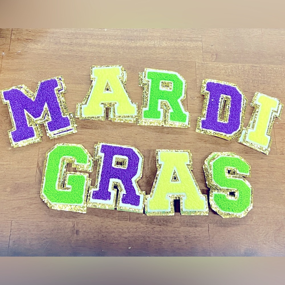 Mardi Gras Chenille Patch Set of 9 iron-on patches